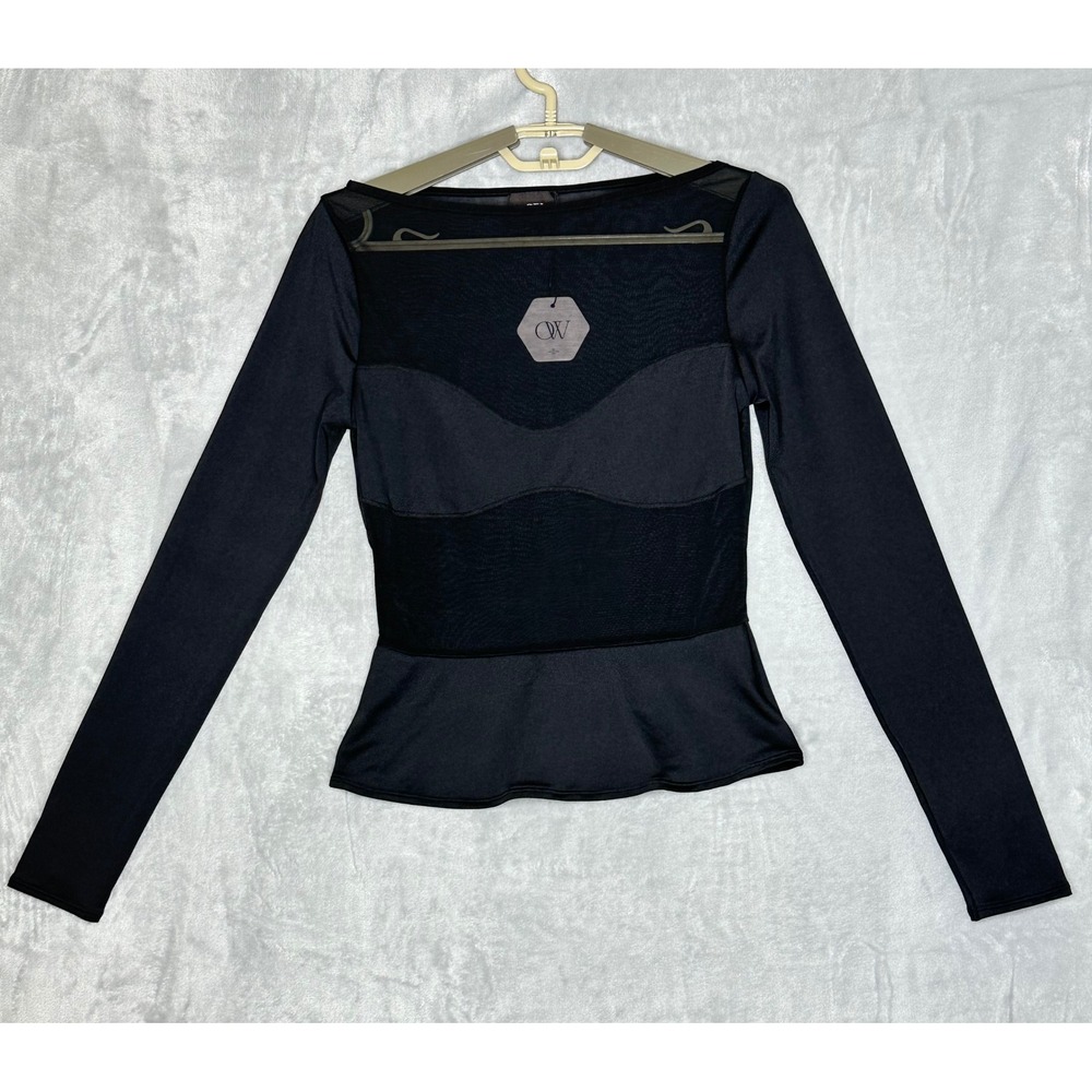 NWT OW Collection Womens Sydney Top Small Semi Sheer Mesh Y2K Peplum Coquette
